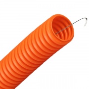 Труба гофрированная ПНД HF d63мм с протяжкой, безгалогенная оранжевая [бухта 15м]