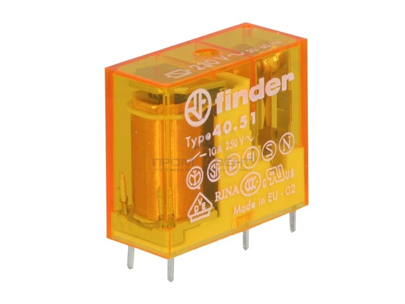 Миниатюрные PCB-реле Finder выводы 5мм, 1 контакт, 10A DC 24В AgCdO (+125°C) влагозащита