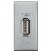 Розетка USB для зарядки мобильных устройств 1,1А 230/5В 1 модуль Axolute, Алюминий